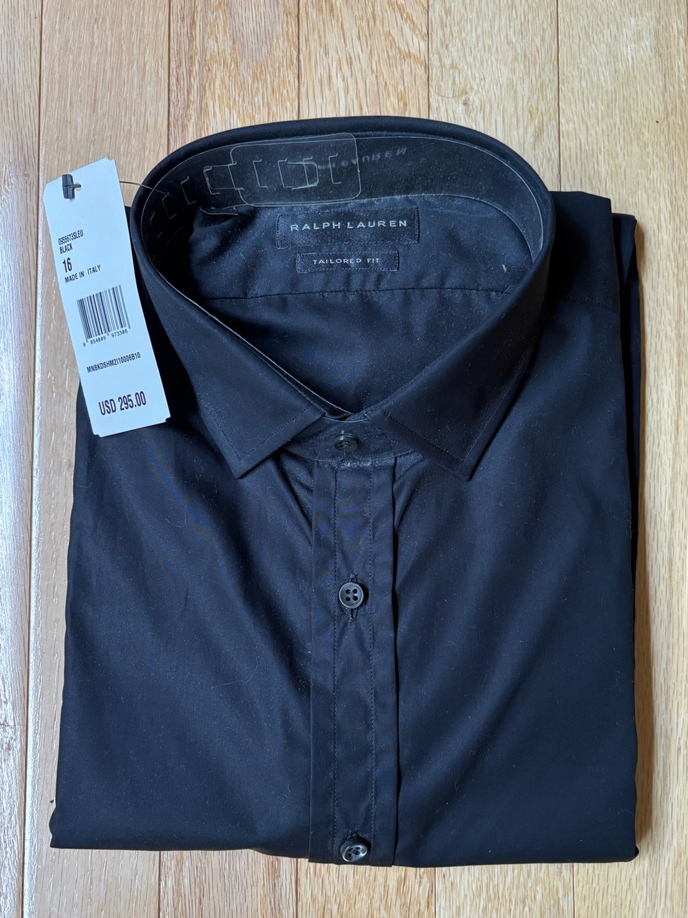 Ralph Lauren Black Tailored-Fit Dress Shirt Size 16 Made in Italy
